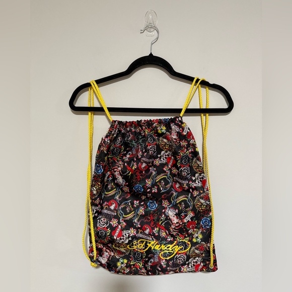 Vintage Y2K Ed Hardy Floral Drawstring Backpack 17”X 13.5” - Picture 1 of 6